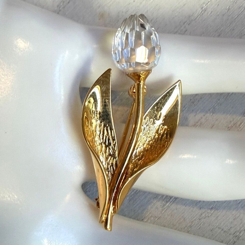 Swarovski Gold Tone Crystal Flower Brooch